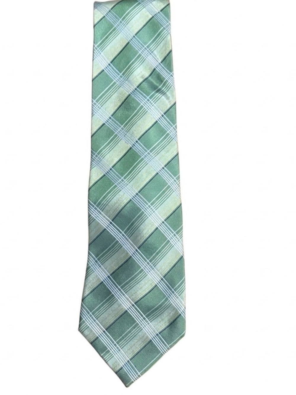Alfani 100% Silk Green and White Plaid Men's Tie